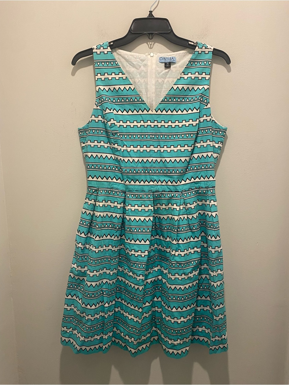 Cynthia By Cynthia Rowley Sleeveless A-Line Dress Teal & White Women’s Size 10